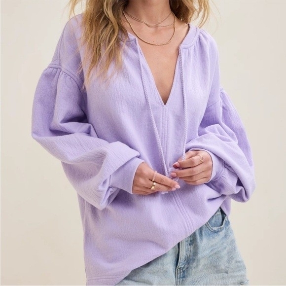 aerie Tops - NWT Aerie Cotton Easy Street Lavender V-Neck Sweatshirt boho girly retro style